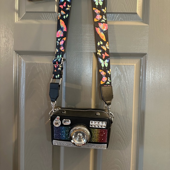 Betsey Johnson Handbags - Betsey Johnson Black Camera Strap Bag with Floral Design
